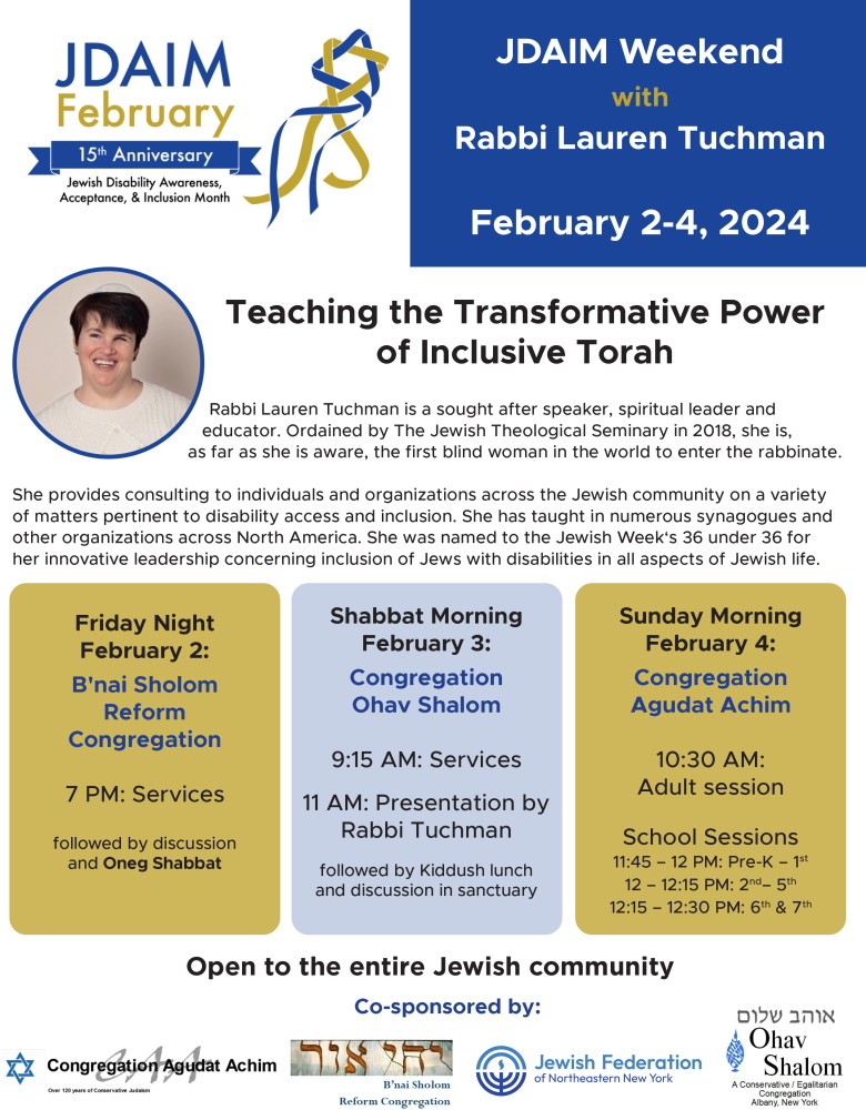 Kabbalat Shabbat Service - JDAIM Shabbat with guest speaker Rabbi Lauren Tuchman