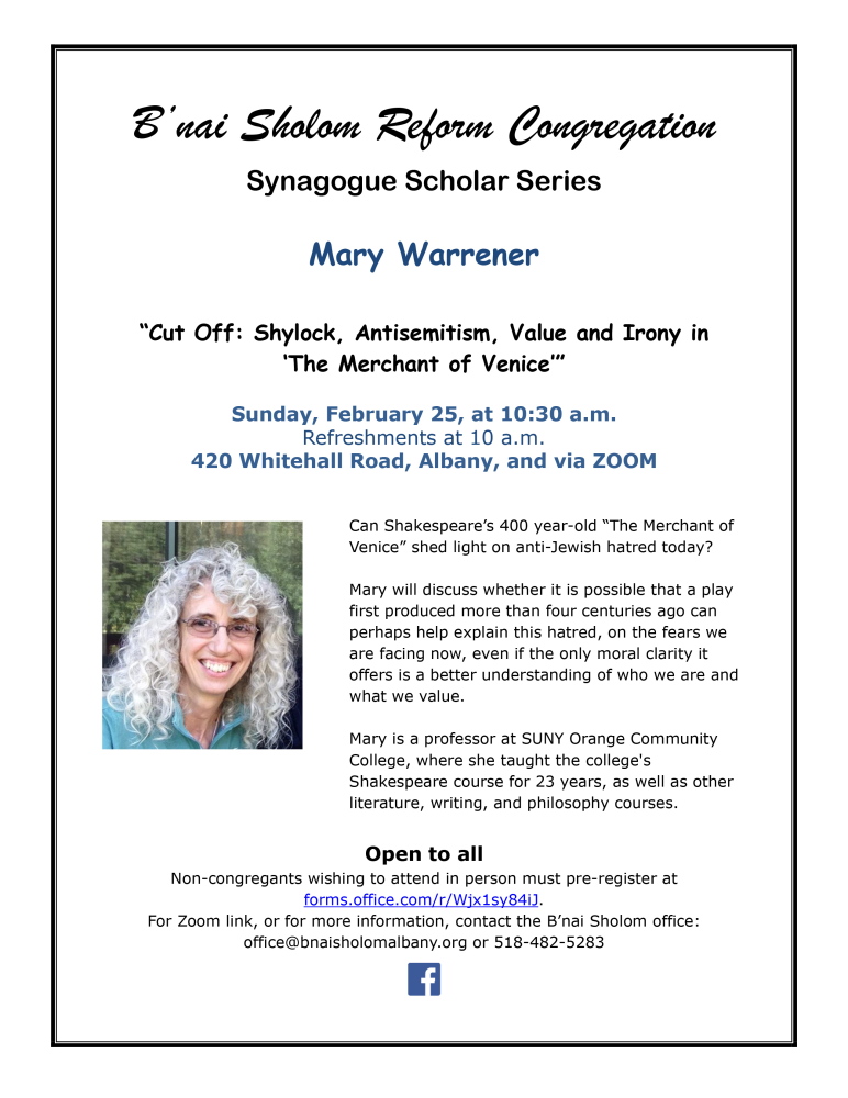 Synagogue Scholar talk by Mary Warrener