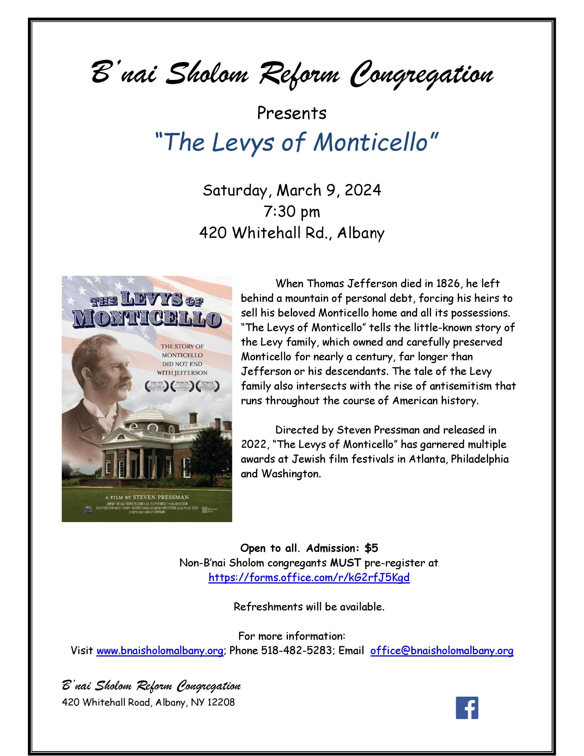 Movie Night - "The Levys of Monticello"